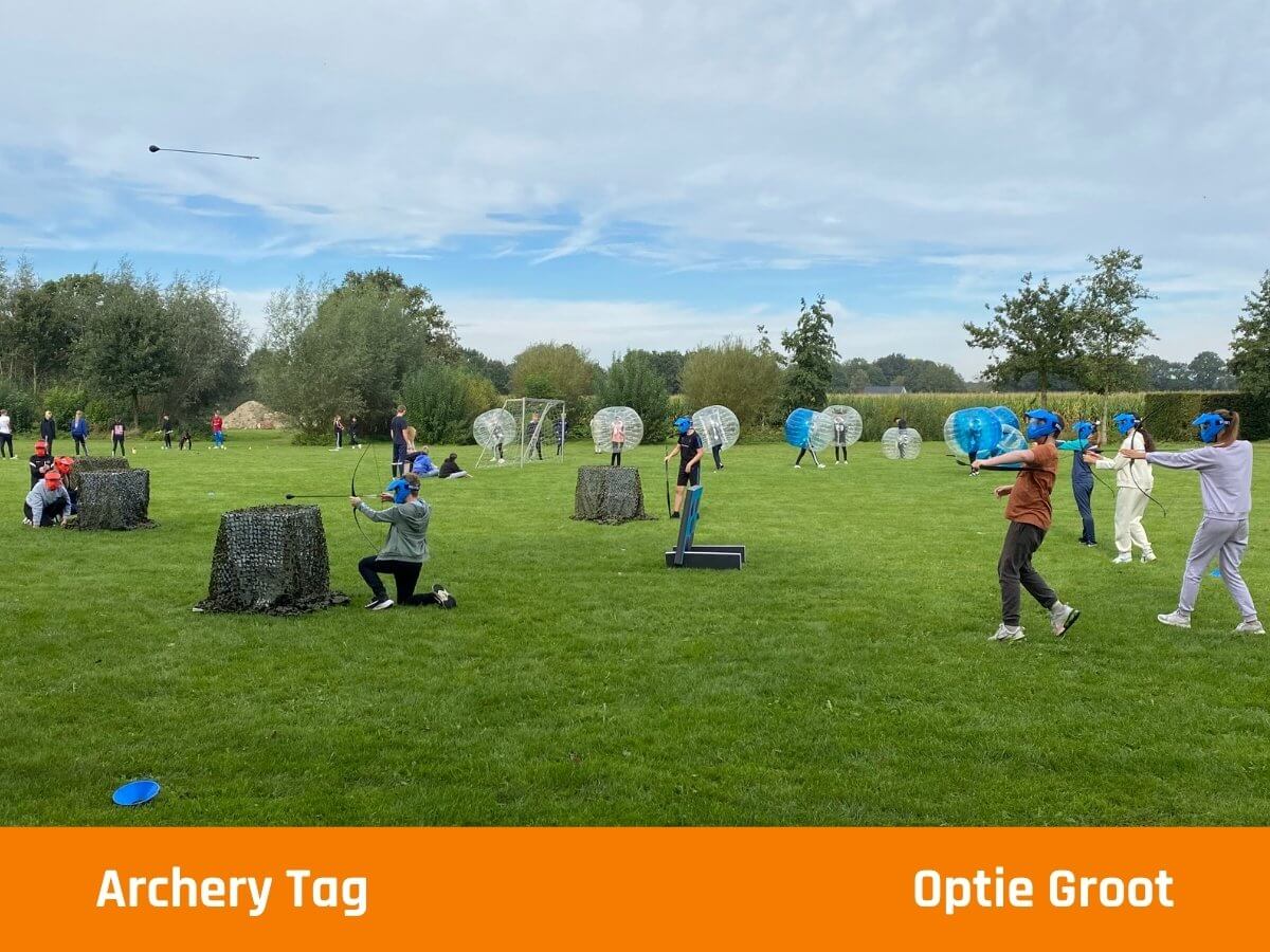 archerytag-sportdag-voortgezetonderwijs Archery tag op het voortgezet onderwijs tijdens een sportdag op kamp